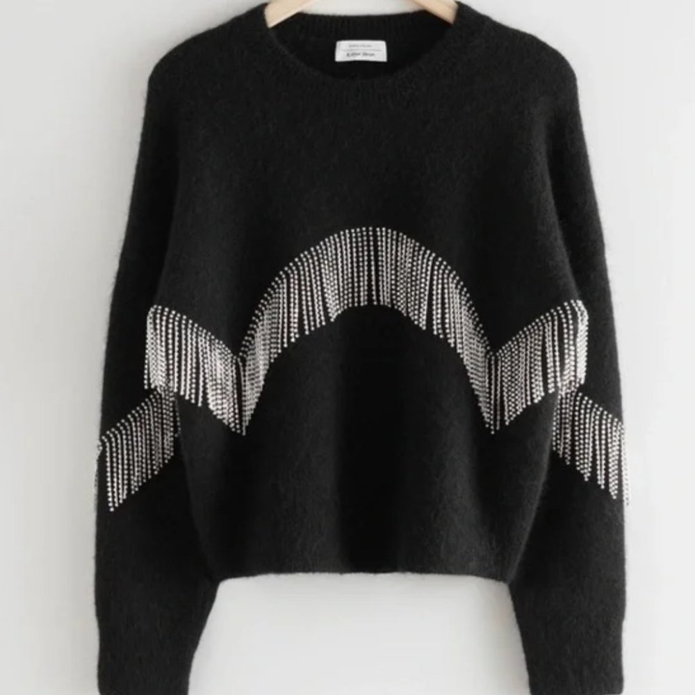 And other stories diamanté fringe crystal black sweater